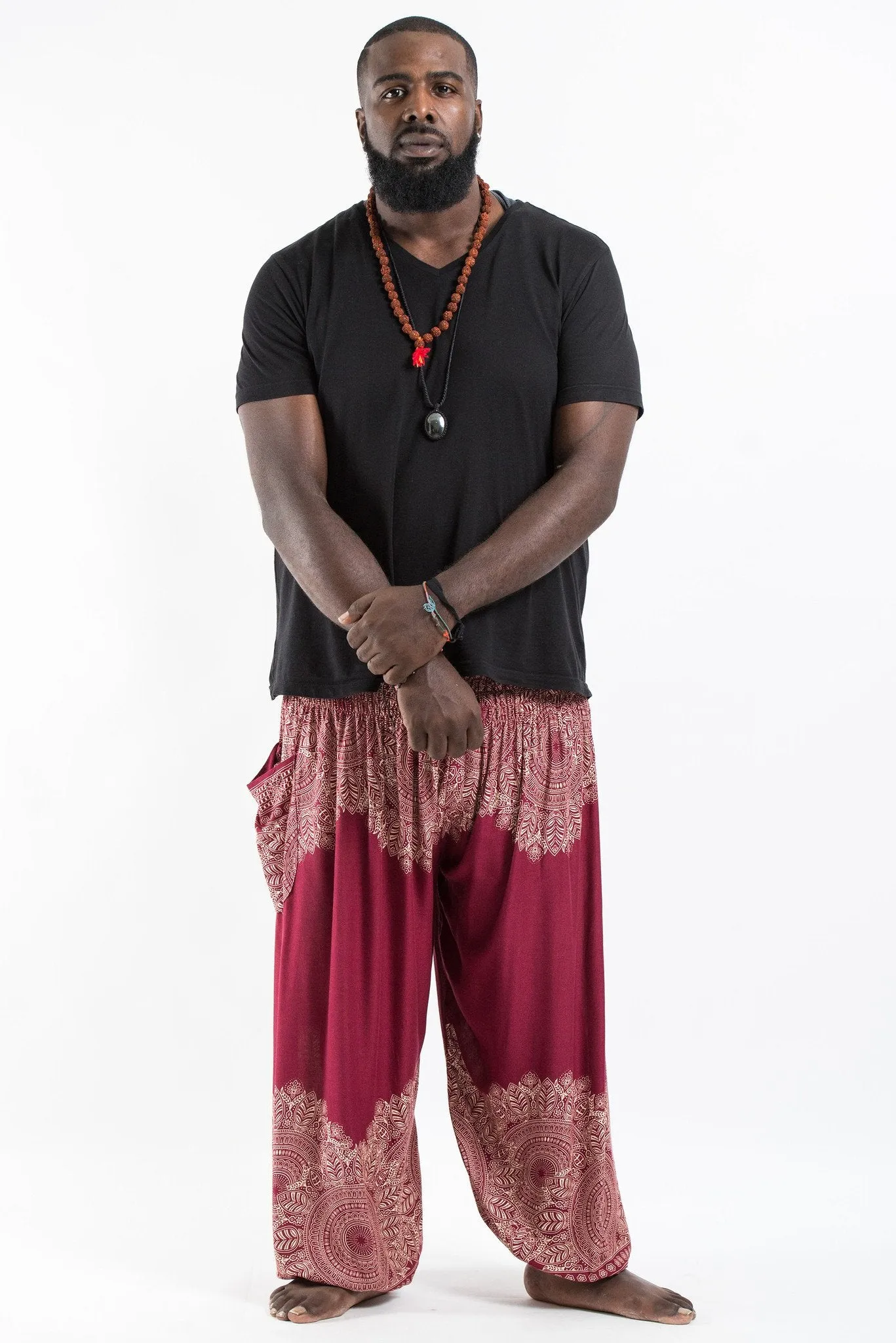 Plus Size Floral Mandalas Unisex Harem Pants in Red