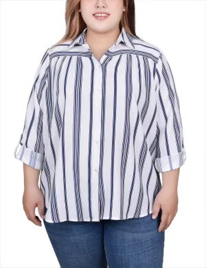 Plus Size Long Roll Tab Sleeve Blouse