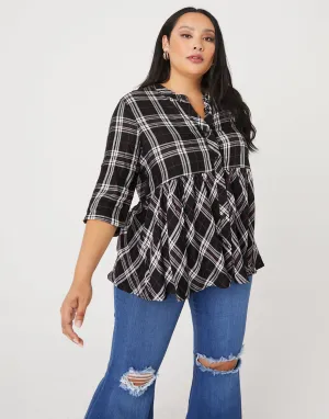 Plus Size Plaid Baby Doll Blouse