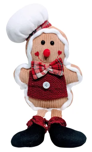 Plush Gingerbread with Red Plaid Bow Tie