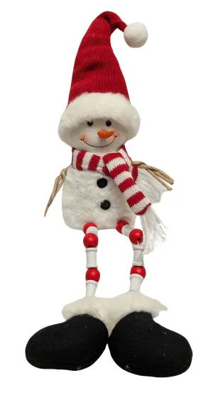 Plush Shelf Sitter Snowman With Red Hat & Red/White Scarf