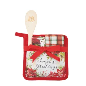 Poinsettia Greetings Pot Holder Set