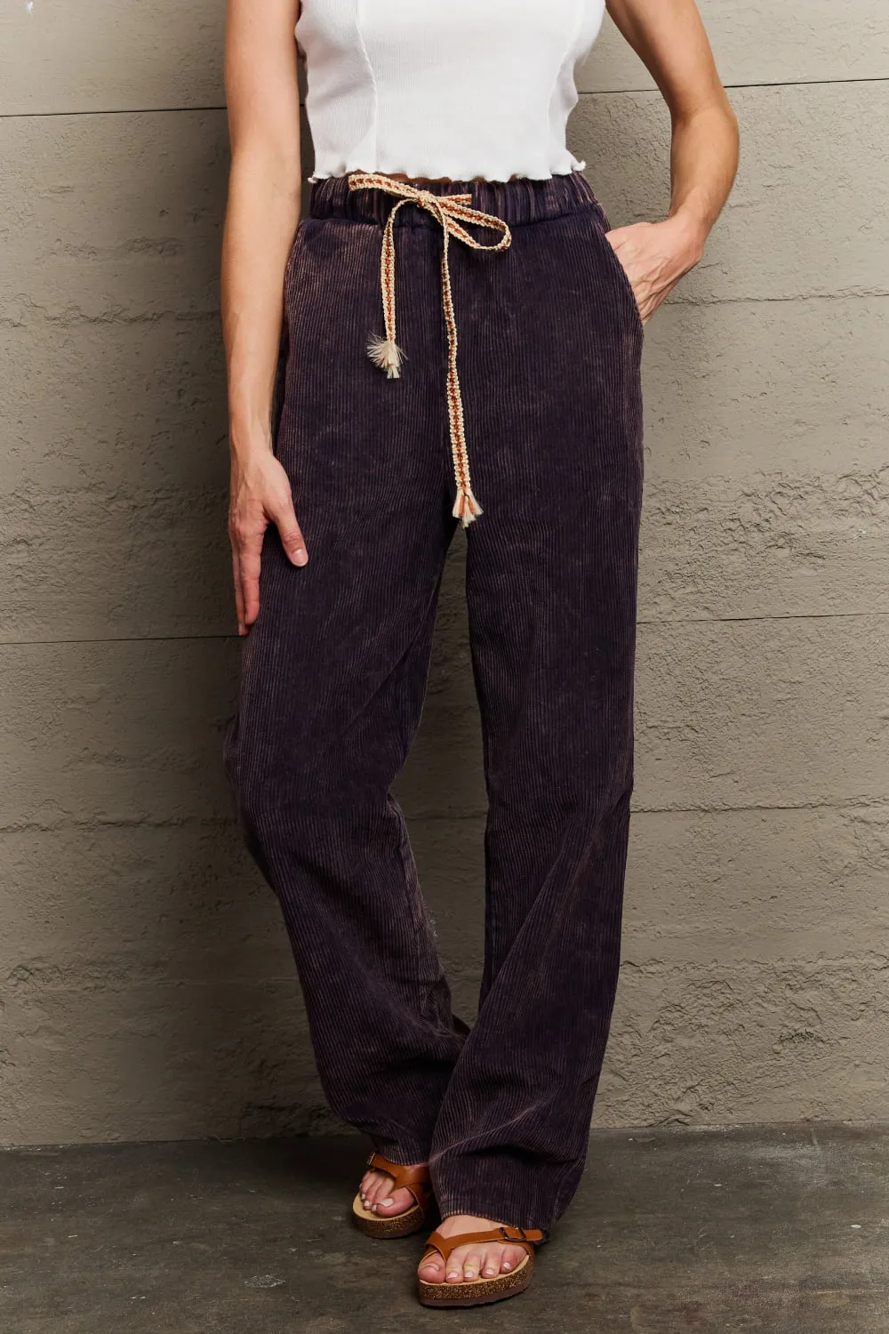 POL Leap Of Faith Corduroy Straight Fit Pants in Midnight Navy