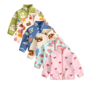 Polar Fleece Cartoon Print Kids' Zipper Jacket Coat