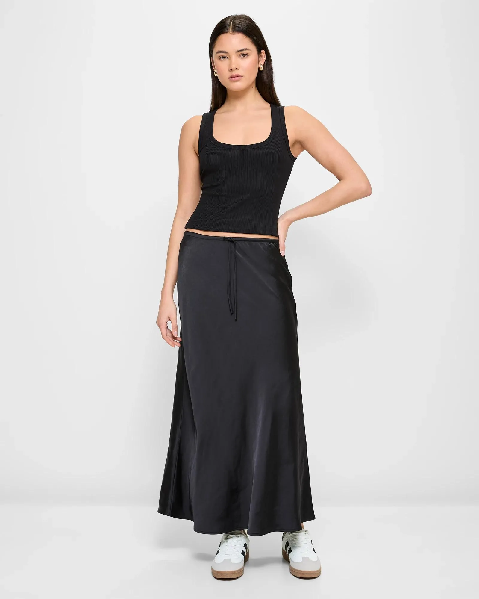 popular  Bias Cut Satin Slip Skirt - Lily Loves - Black