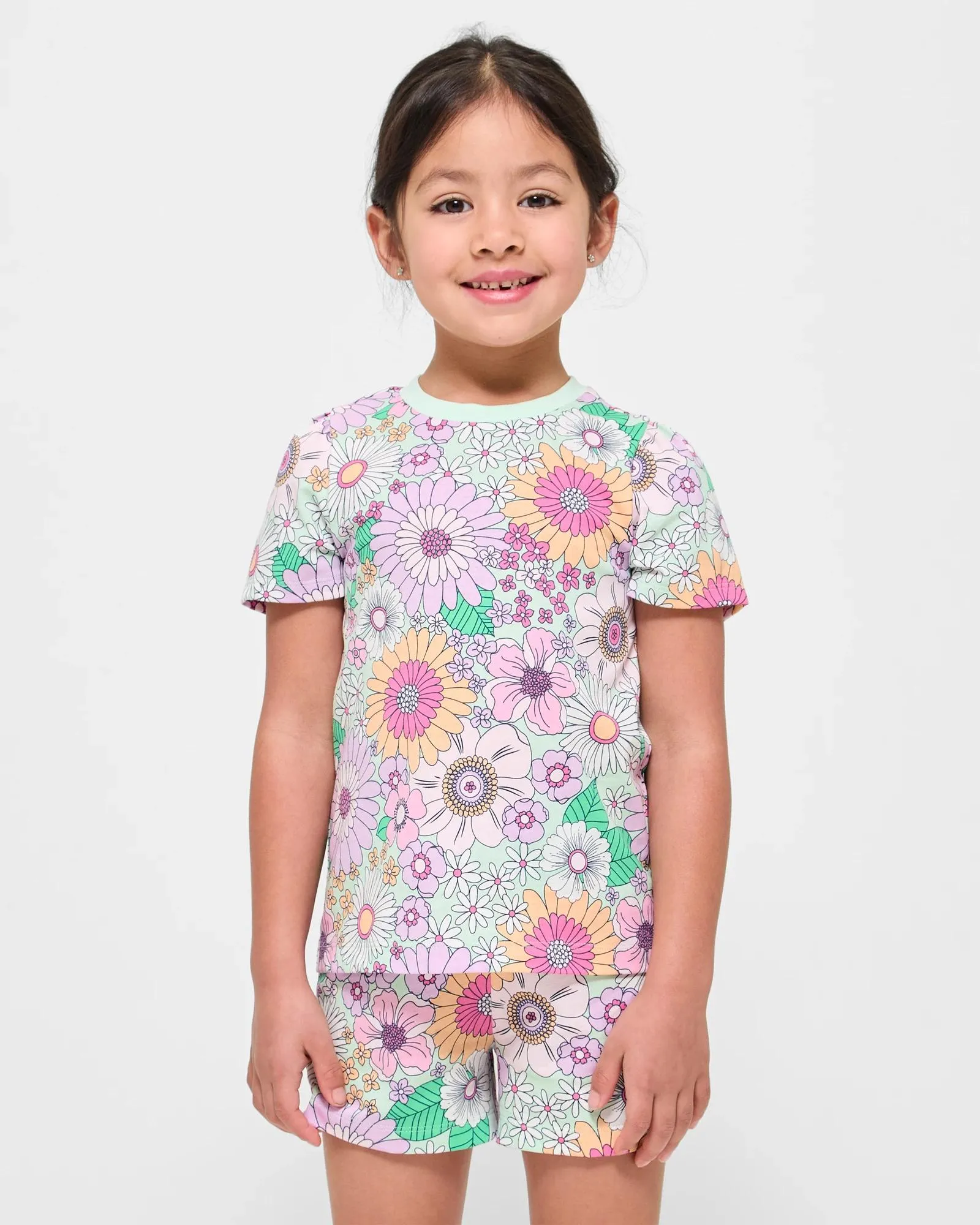 popular  Sibling Matching Bold Floral Cotton Girls Junior Pyjama Set