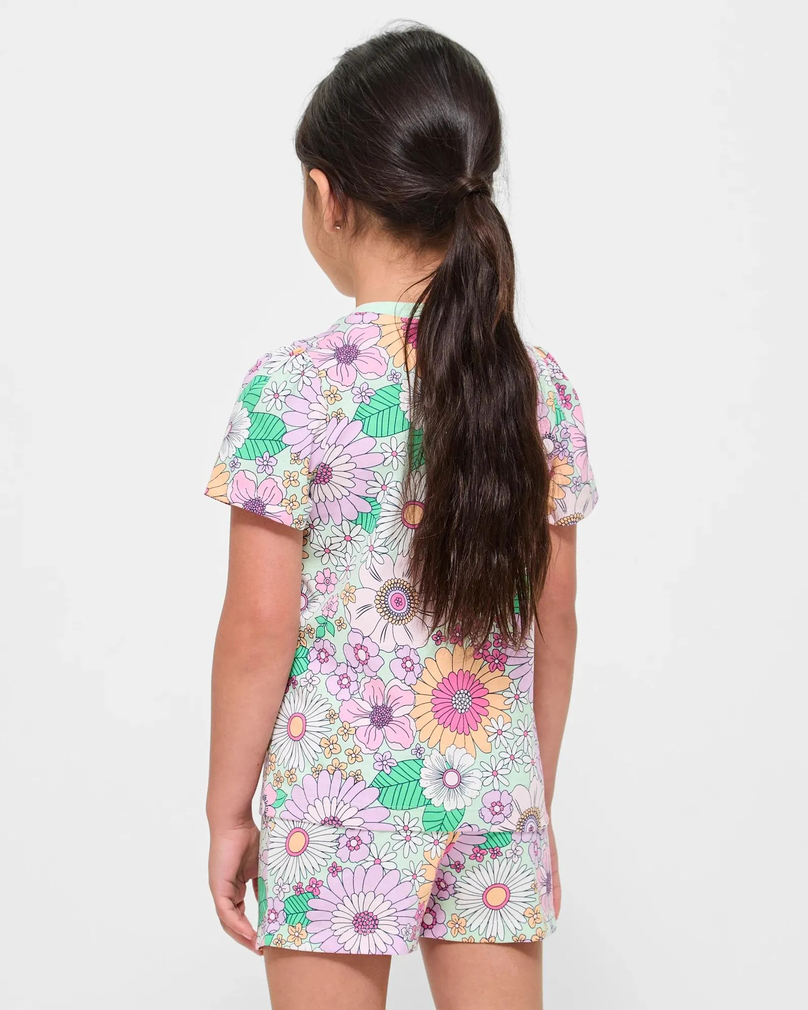 popular  Sibling Matching Bold Floral Cotton Girls Junior Pyjama Set