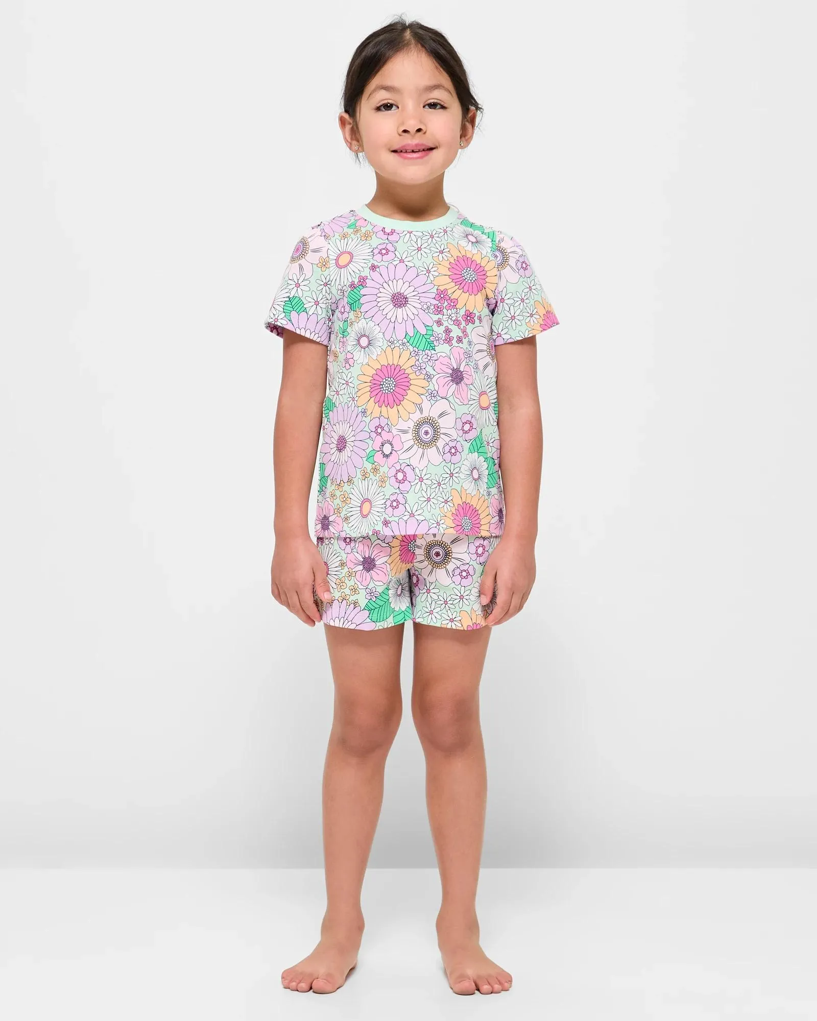 popular  Sibling Matching Bold Floral Cotton Girls Junior Pyjama Set