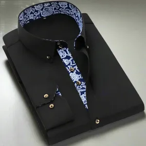 Porcelain Collar Shirt Men Long Sleeve Korean SlimFit Casual Business Dress Shirts Solid Color White Shirt Cotton