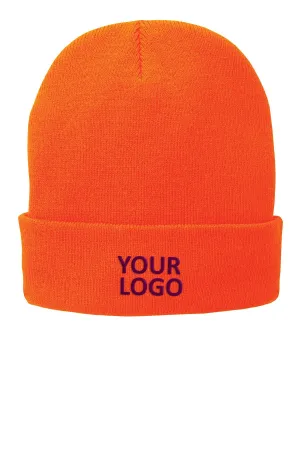 Port & Company Fleece Lined Branded Knit Caps, Orange