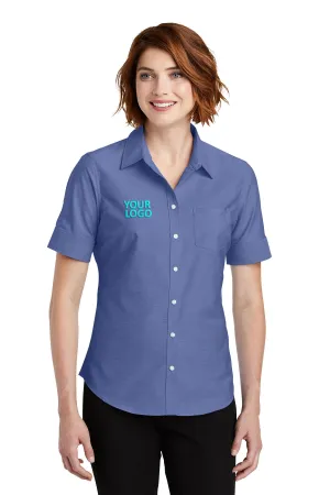 Port Authority Ladies Short Sleeve SuperPro Branded Oxford Shirts, Navy