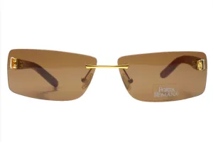 Porta Romana mod. 1651 Gold Wood Vintage Luxury Italy Sunglasses -Ma