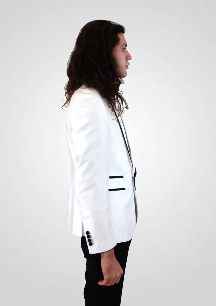 Portabella Solid 1 Button Slim Fit Tuxedo Suit with Compose Shawl Lapel, TUX900-WHITE