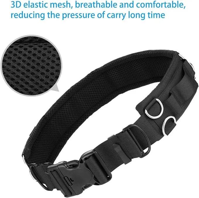 Powerextra Utility Outdoor Photography Adjustable Waist Strap Belt with D-rings for Hanging Tripod Camera Case Lens Case Flash Case SD Card Pouch and Other Photography Accessories