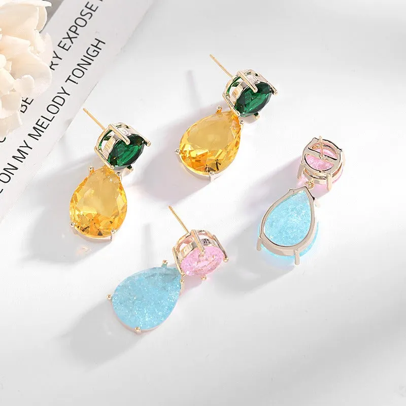 Pre Order:  Color Block Ice Cracked Water Drop Earrings
