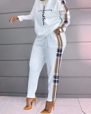 Print long sleeve top pocket design pants set