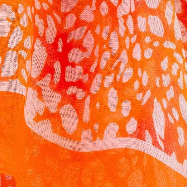 Printed Modal Linen Silk Scarf in Orange Mini Leopard