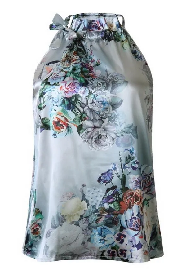 Printed Off-shoulder Slim Sleeveless T-shirt