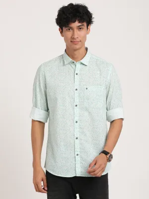 Printed Sea Green Slim Fit Causal Shirt