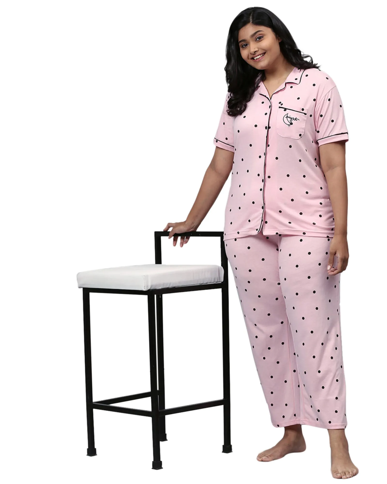 Printed Stylish Night Suit- Pink | Pink