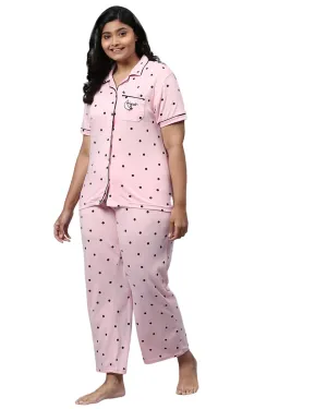 Printed Stylish Night Suit- Pink | Pink