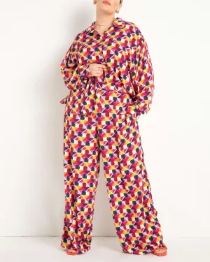 Printed Wide Leg Pant | Colorful Checkers