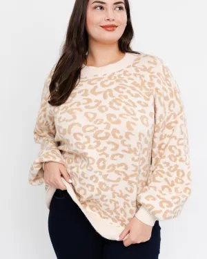 Priscilla Leopard Print Pullover Sweater | Ivory / Gold