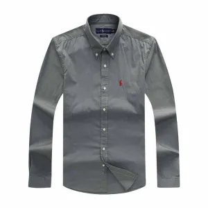 PRL Men's Cotton  Red Logo Embroidered Grey Button Down Shirt