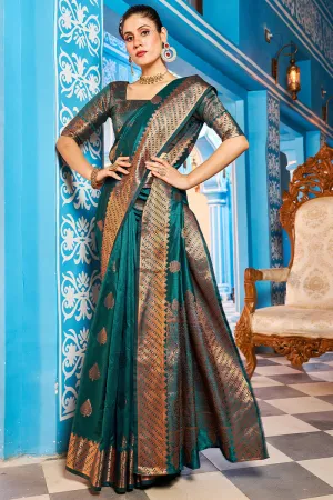 Prominent Rama Banarasi Silk Saree With Blissful Blouse Piece