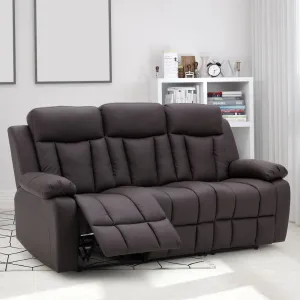 PU Leather Fabric Reclining 3-Seater Chair, Dark Brown