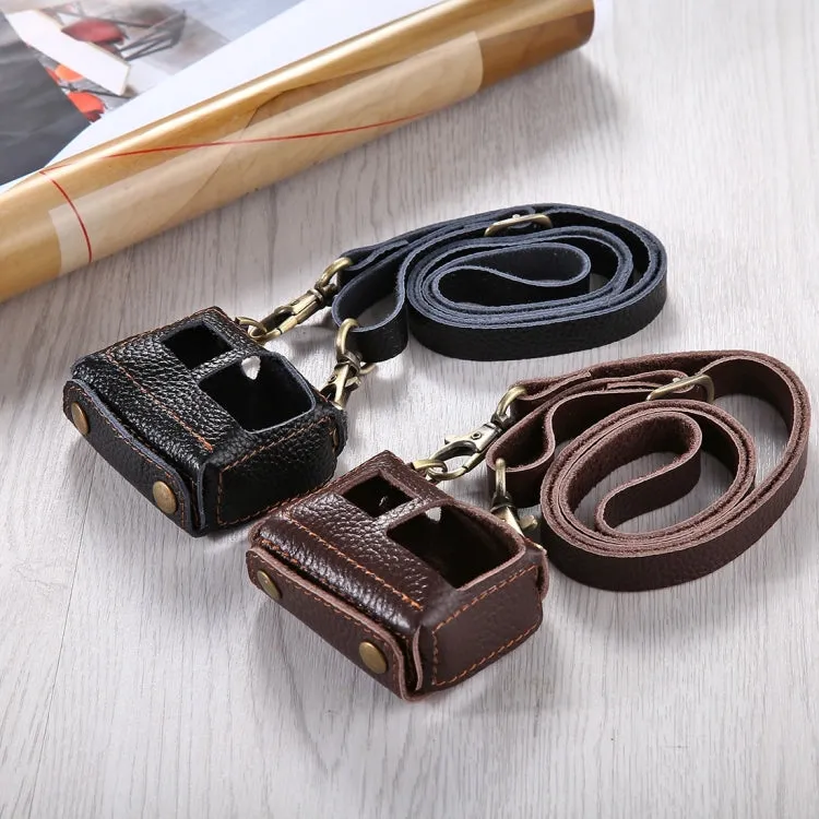 PULUZ for GoPro HERO7 Black /6 /5 Litchi Texture Genuine Leather Housing Case with Set Key Hole & Neck Strap & 52mm UV Lens(Black)