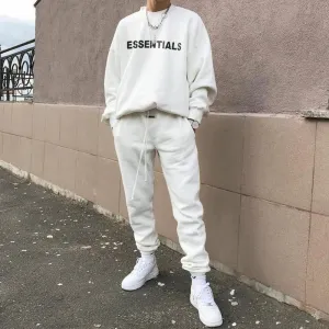 Pure color loose trendy round neck sweater casual trousers suit