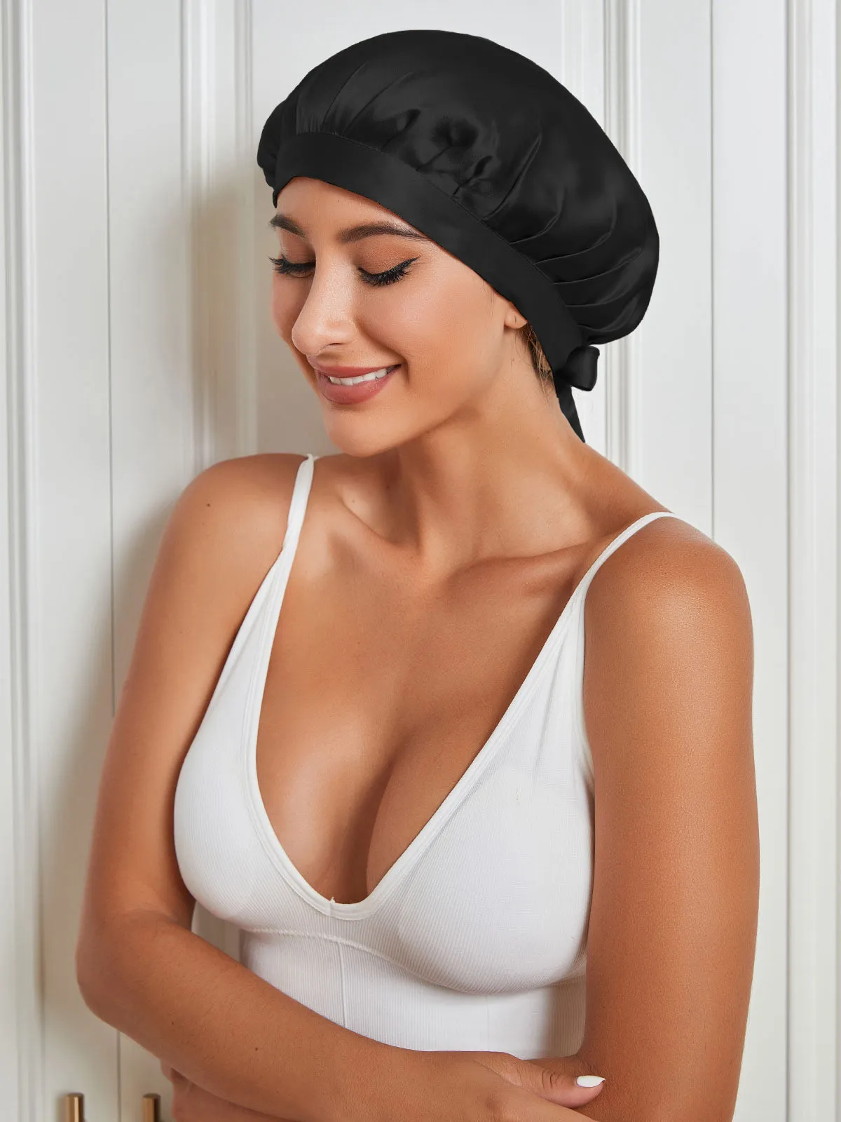 Pure Silk Hair Cap with Ribbons