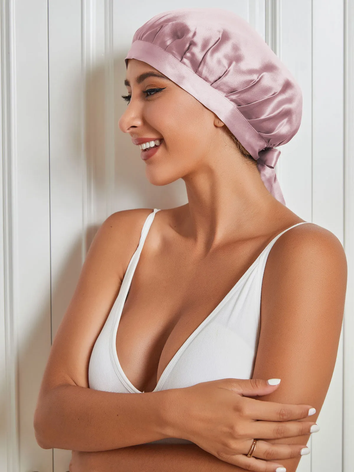 Pure Silk Hair Cap with Ribbons