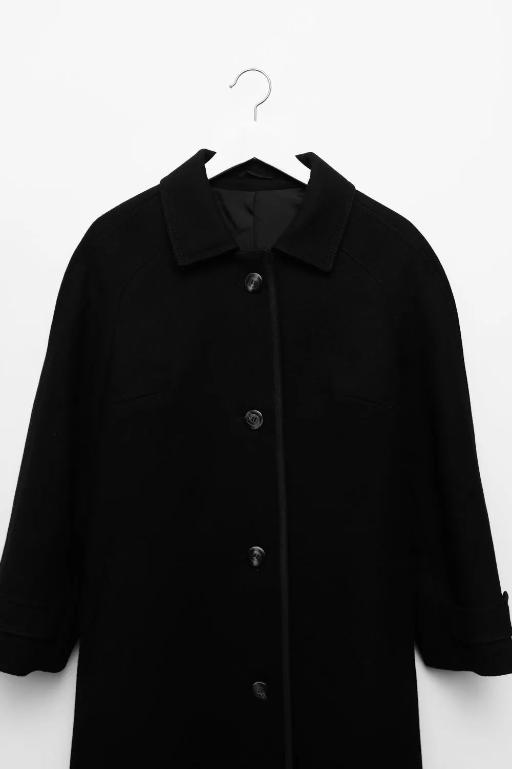 PURE WOOL BLACK MINIMAL COAT