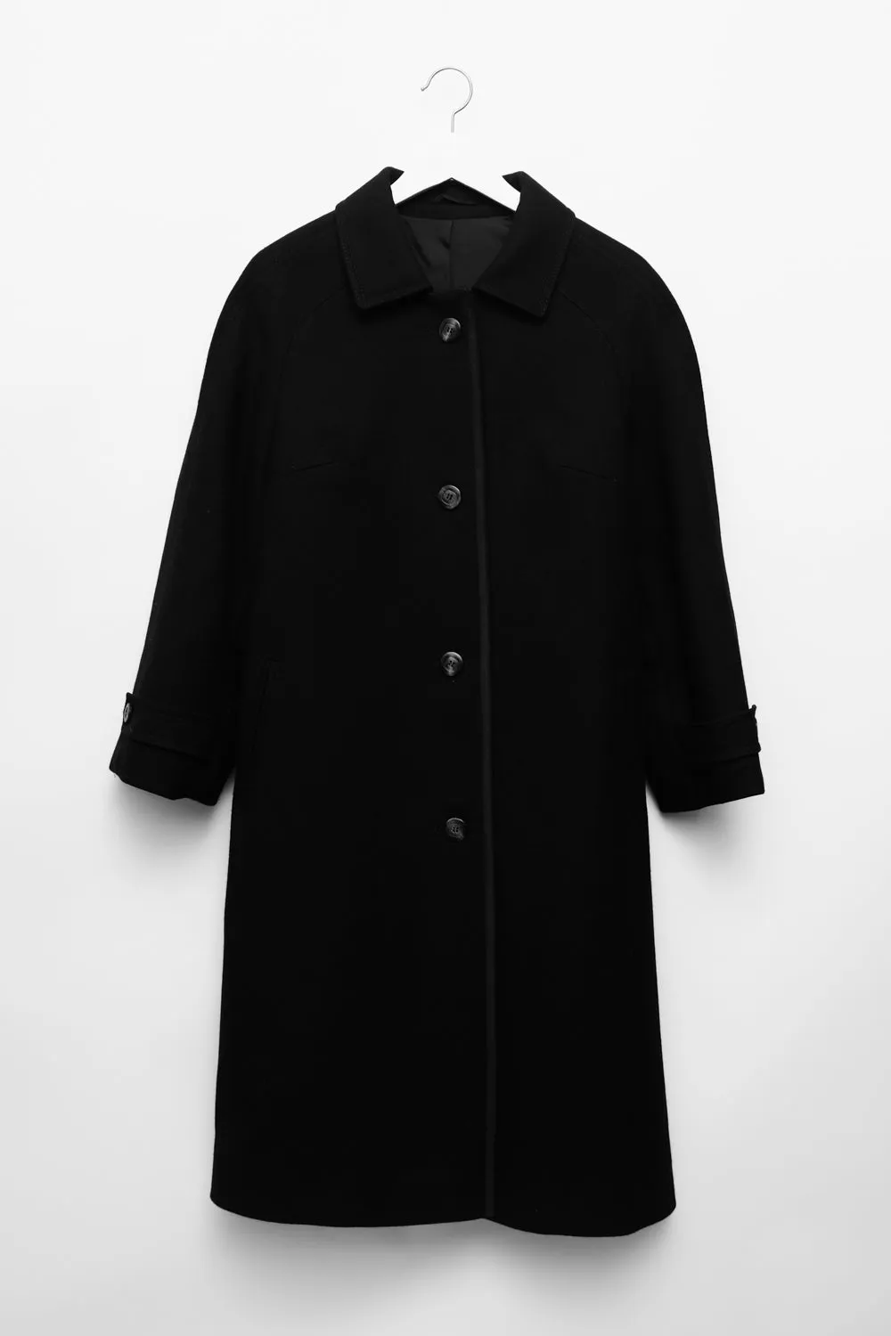 PURE WOOL BLACK MINIMAL COAT