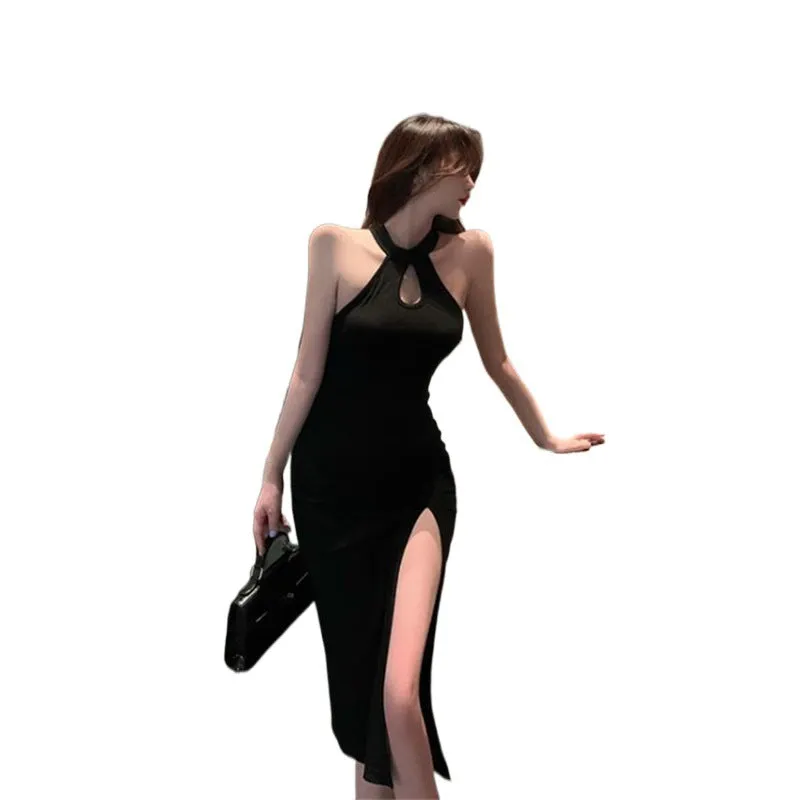 Purpdrank holiday dress Improved Cheongsam Dress French Sexy High Temperament Slimming Halter Dress Women's Summer Sleeveless over-the-Knee Skirt