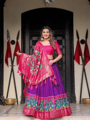 Purple Color Printed With Foil Work Dola Silk Lehenga Choli