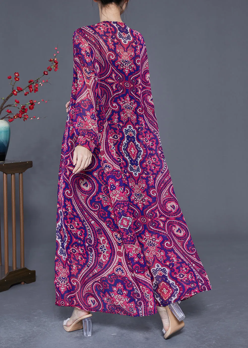 Purple Print Slim Fit Chiffon UPF 50  Long Cardigan Summer
