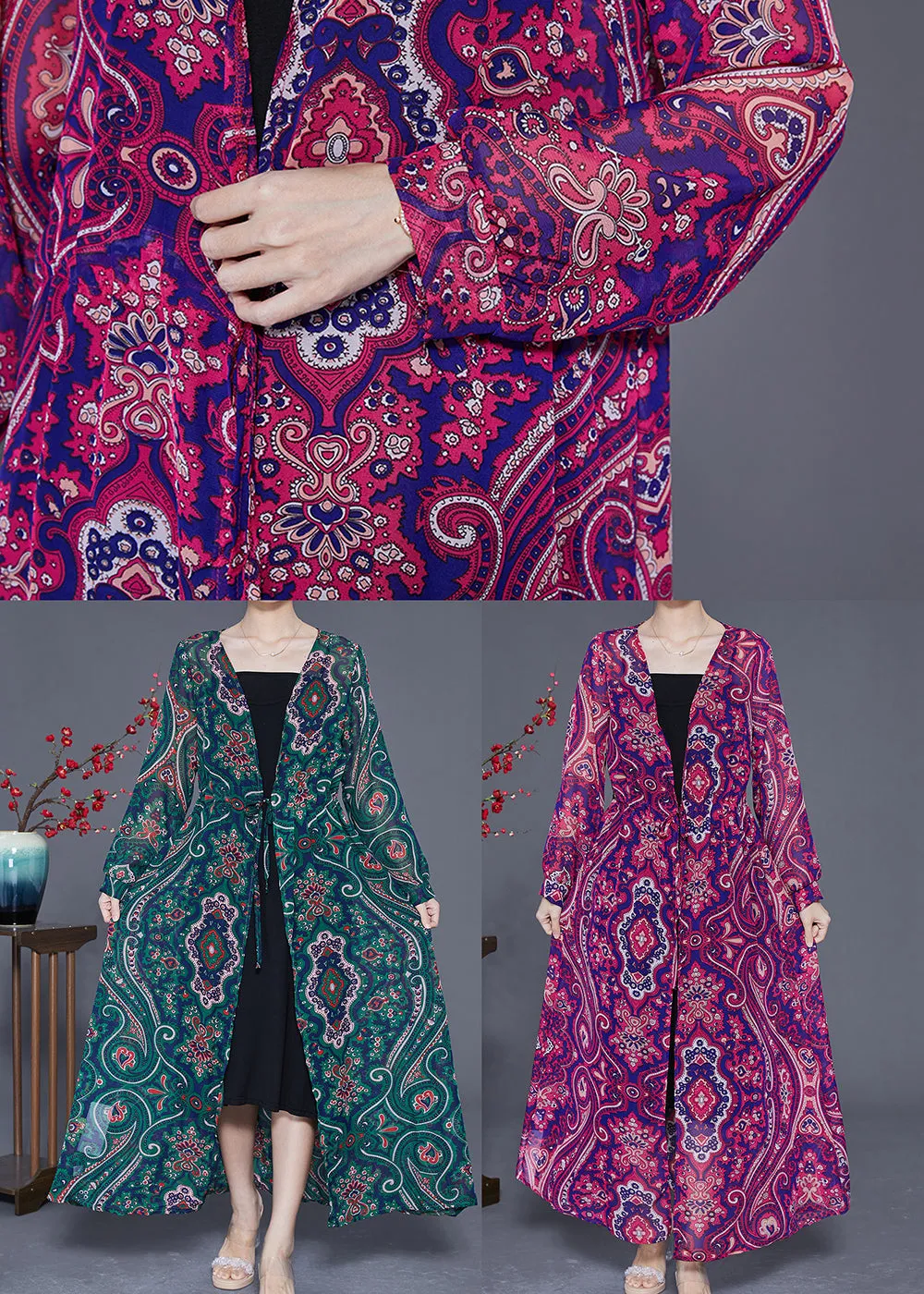 Purple Print Slim Fit Chiffon UPF 50  Long Cardigan Summer