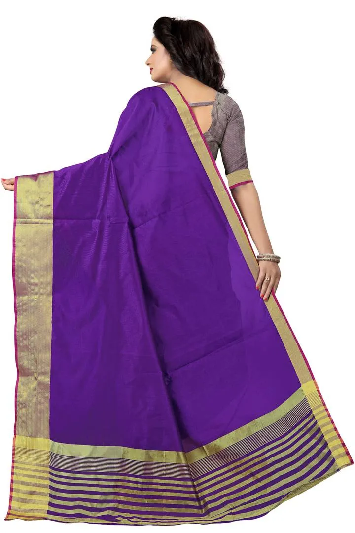 Purple Solid Art Silk Saree with Blouse piece