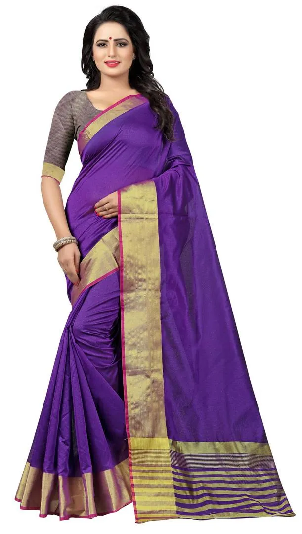 Purple Solid Art Silk Saree with Blouse piece