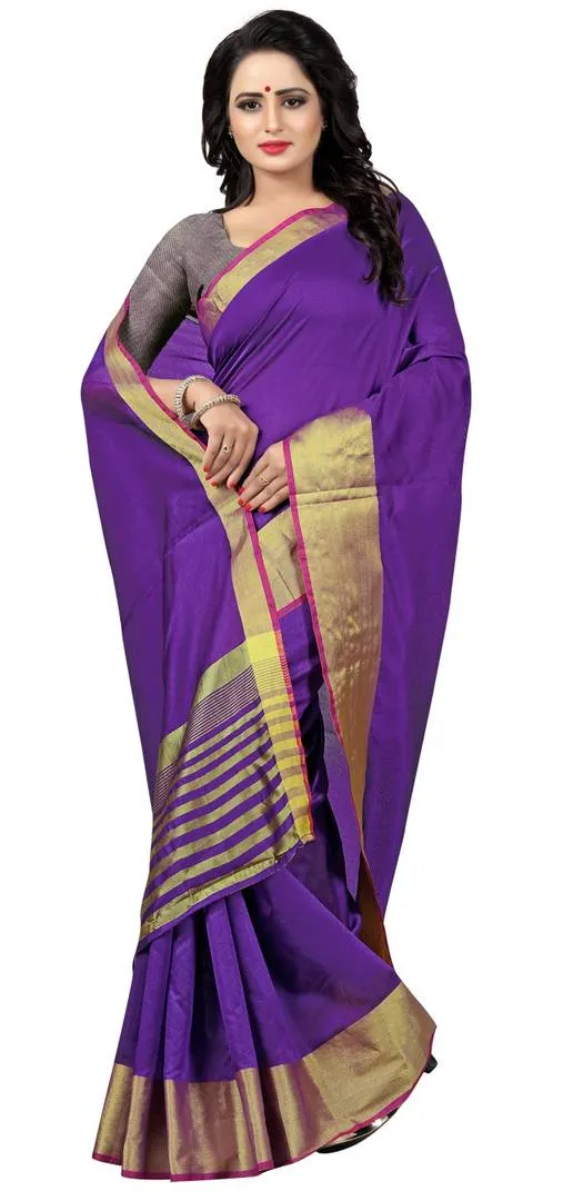 Purple Solid Art Silk Saree with Blouse piece