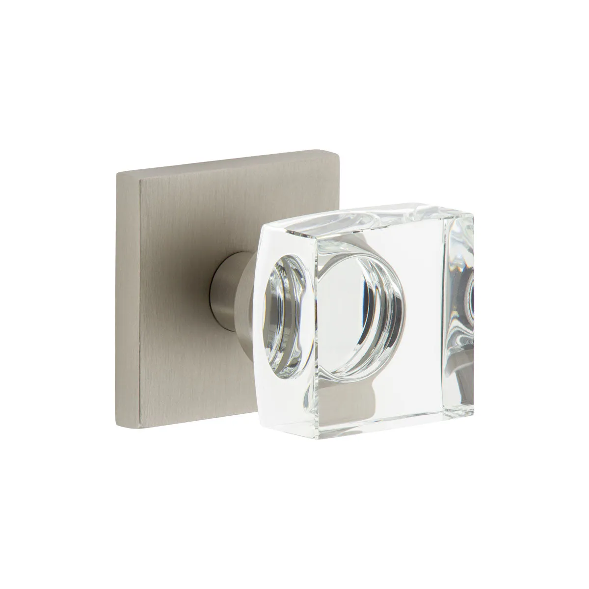 Quadrato Rosette with Quadrato Crystal Knob in Satin Nickel