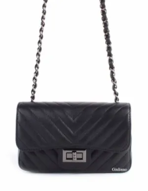 Quilted Diagonal Design Italian Shoulderbag