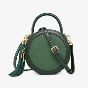 Quited Small Leather Round Bag Purse