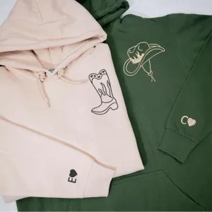 "Boots & Hat" Couple Matching Hoodies - Custom Embroidered Sweatshirts For Couples