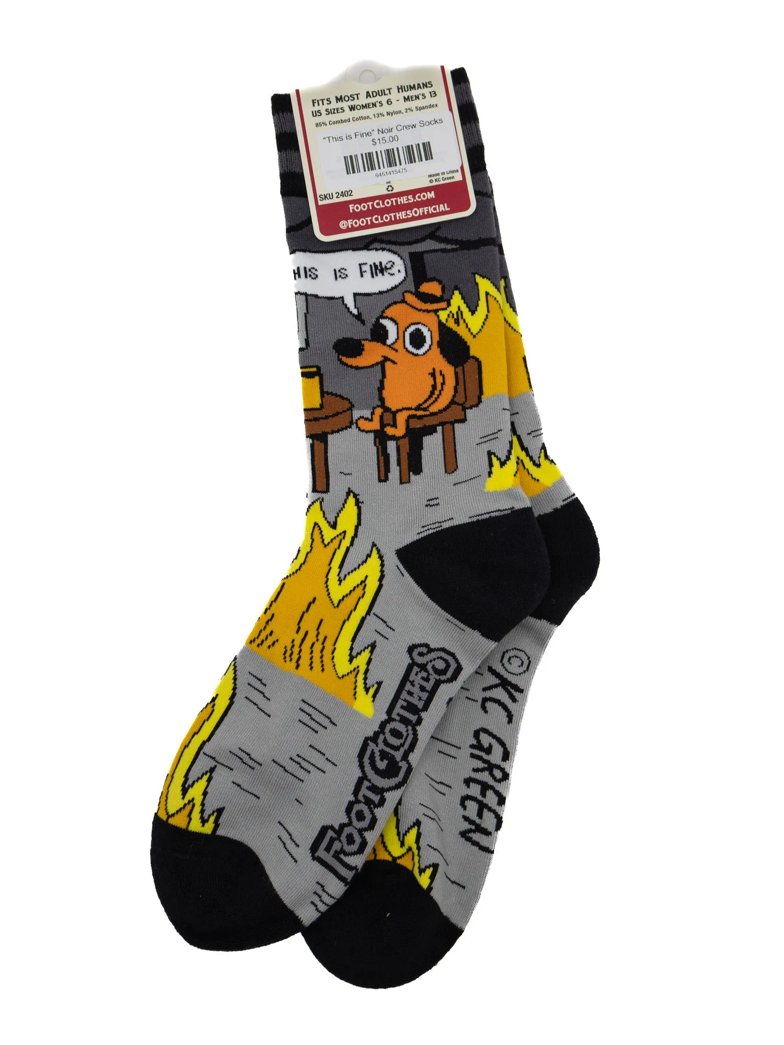 "This is Fine" Noir Crew Socks