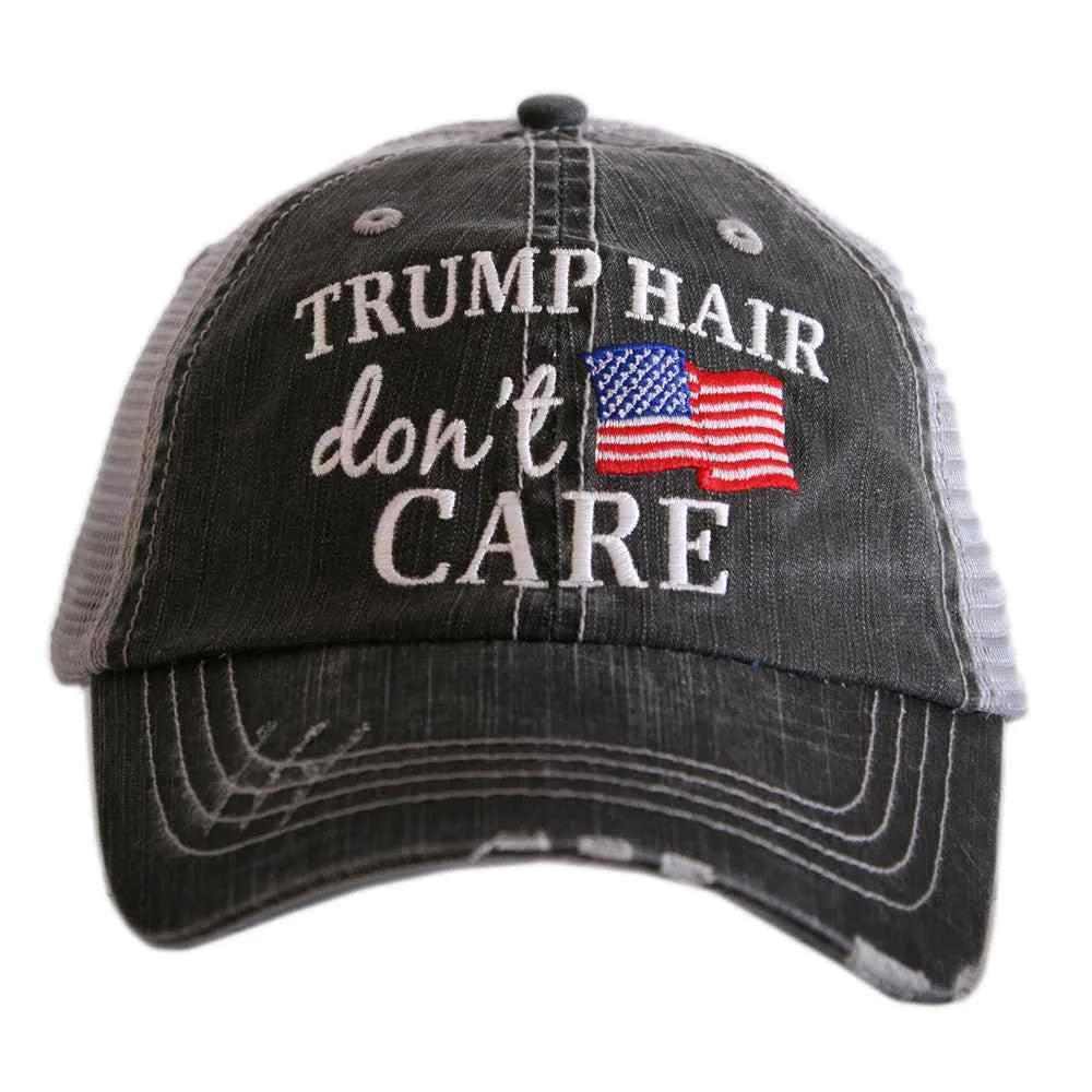"Trump Hair Don't Care" American Flag Wholesale Women's Trucker Hat