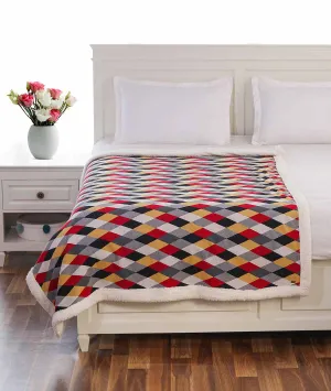 Rainbow - Multicolor Cotton Knitted Single Bed Blanket layered with Warm Sherpa Fabric